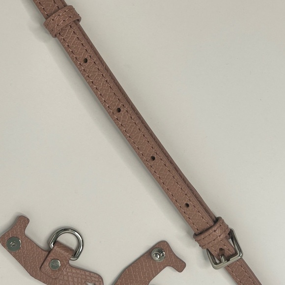 Crossbody leather strap set to transform bags or pouches, pink, silver hardware - Picture 5 of 11